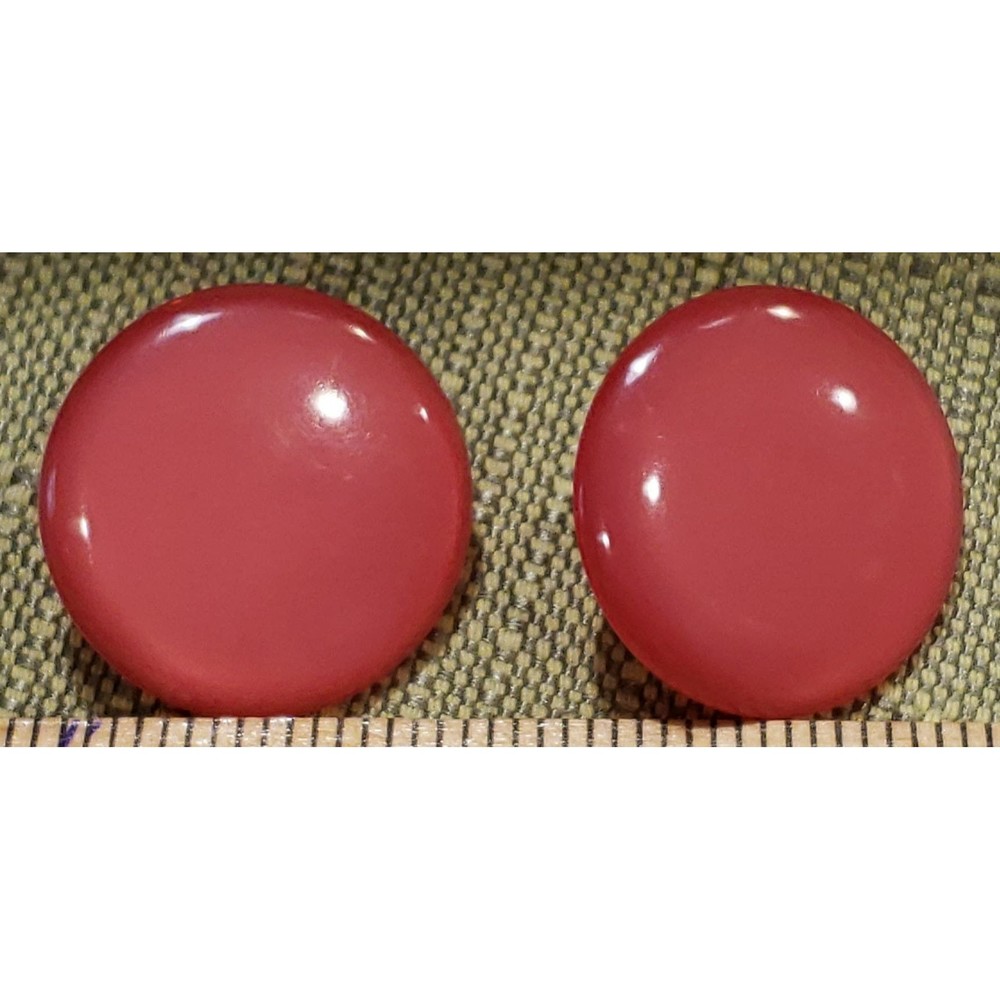 Vtg Jewelry Unsigned Rose Pink Flat Round Clip On Earrings, Button/Dot Earrings